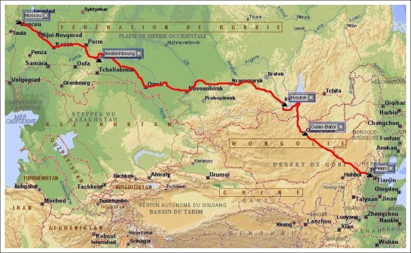 Trans-Siberian Railway route map across Asia